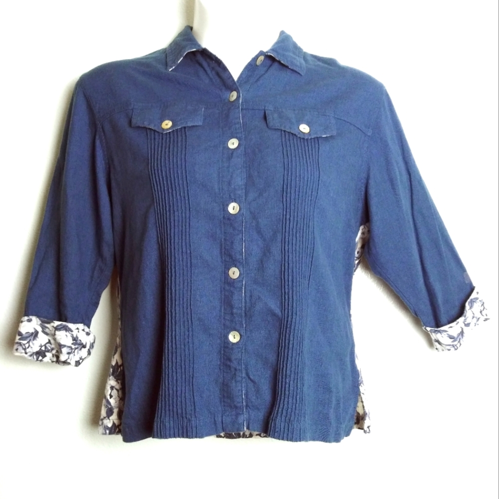 Blast Vintage Shirt 3/4 Sleeve Women's Size L  Linen Blend Contrast